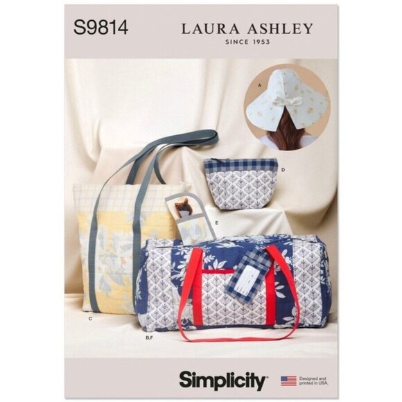 Simplicity Pattern 9814 Bags Hat Duffel Tote Eyeglass Laura Ashley New &amp; Unc - Picture 1 of 5